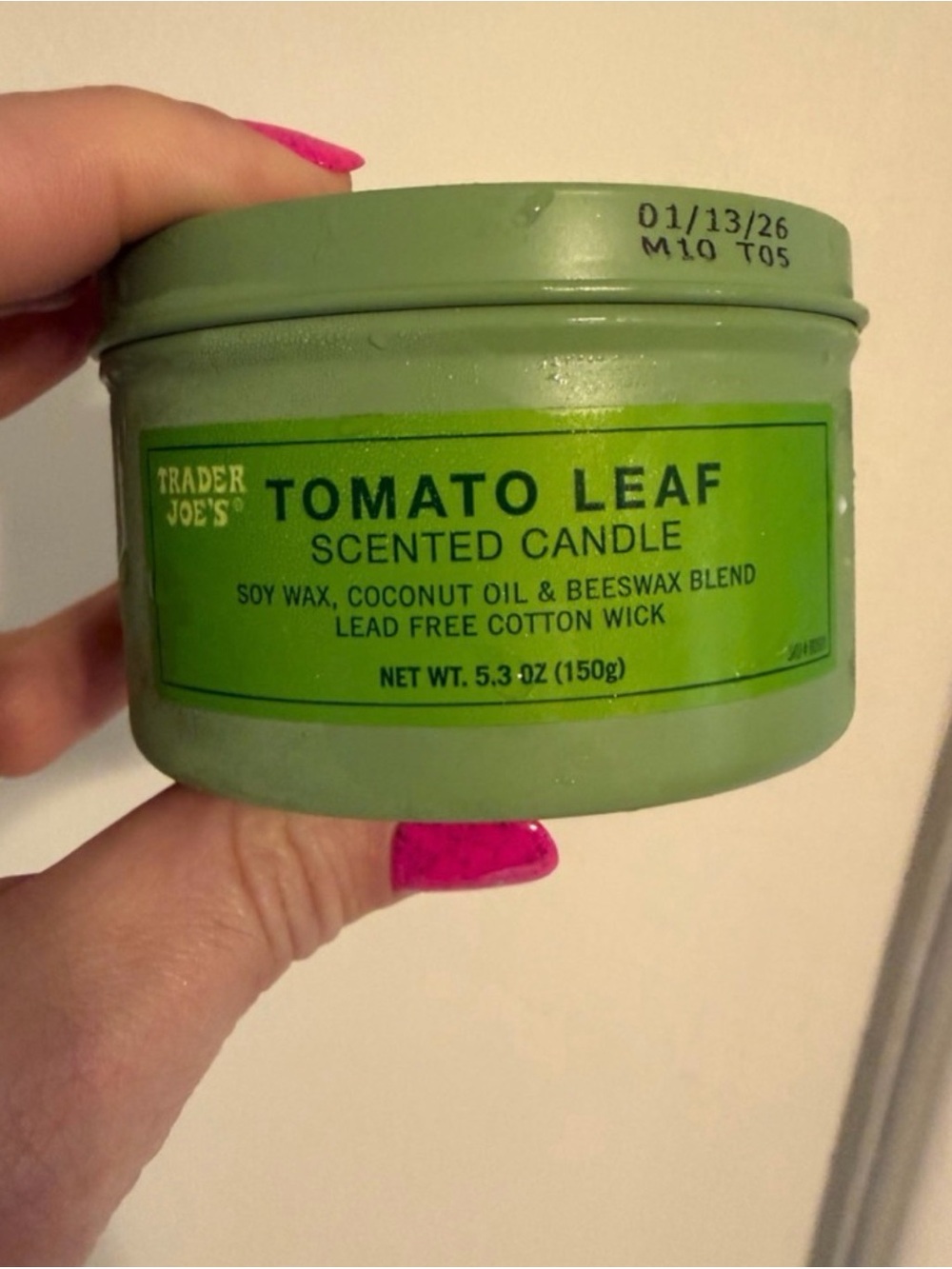 Trader Joe's Tomato Leaf Scented Candle - Green Tin
